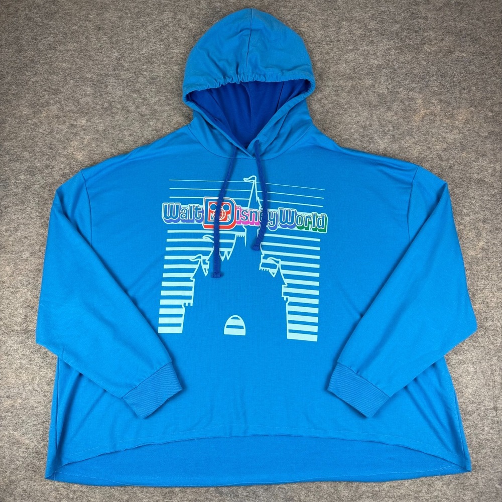 Disney Parks Walt Disney World Retro Castle Cropped Hoodie Blue Womens Plus 3X